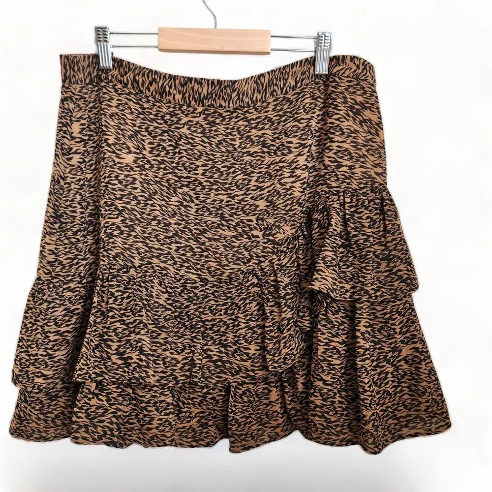 Ted Baker Animal Print Tiered Mini Skirt Womens Size‎ 4 Brown Cheetah Chiffon